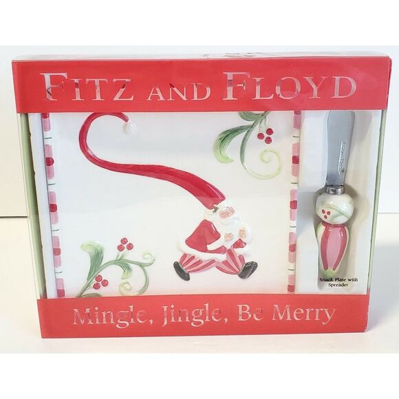 Fitz & Floyd Mingle, Jingle, Be Merry 6" Snack Plate and Spreader 2006 NEW - Picture 2 of 9